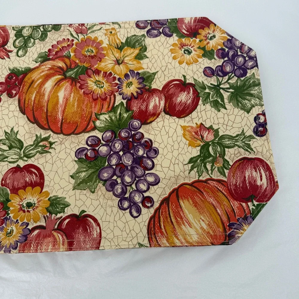 Vinyl‎ Placemats Dbl Sided Harvest Pumpkin Grapes Floral Autumn Table Decor 8 PC